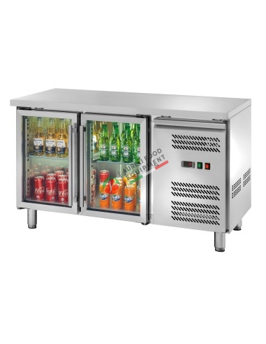 Ventilated refrigerated counter GN 1/1 with 2 glass doors LED light dim. 136Wx70Dx86H cm