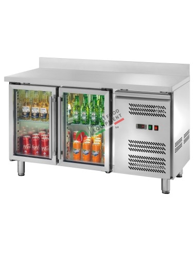 Ventilated refrigerated counter GN 1/1 with 2 glass doors and raised back  LED light dim. 136Wx70Dx95H cm