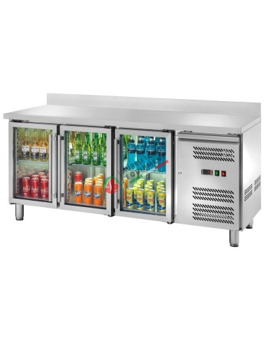 Ventilated refrigerated counter GN 1/1 with 3 glass doors and raised back LED light temp. -2/+8°C dim. 179,5Wx70Dx96H cm