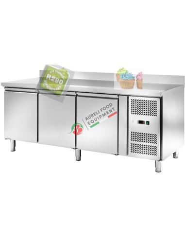 Ventilated refrigerated counter 3 doors for PASTRY and raised back temp. -2/+8°C dim. 202x80x95H cm