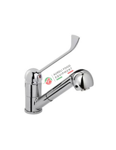 One hole mixer with chromed clinical lever, swinging spout and extractable shower