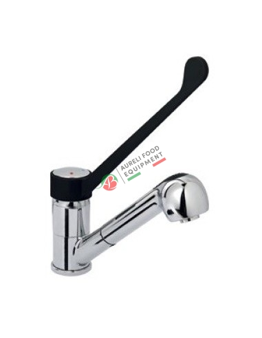 One hole mixer with plastic (PA6*) clinical lever, swinging spout and extractable shower