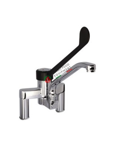 Two holes mixer with swinging spout and plastic (PA6*) clinical lever. 155 mm wheelbase
