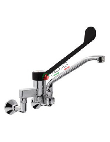 Two holes wall mounted mixer with swinging spout, plastic (PA6*) clinical lever. 155 mm wheelbase