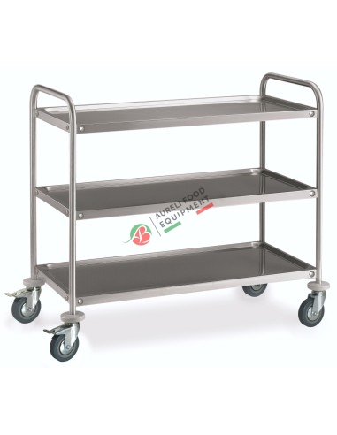 Stainless steel service trolley dim. 108,5x59x93,5H cm - with 3 trays - 2 wheels with brake