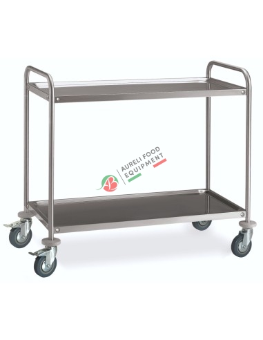 Stainless steel service trolley dim. 128,5x69x93,5H cm - with 2 wheels with brake
