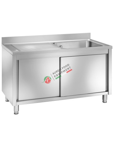 Closed sink unit with raised back and sliding doors - 1 bowl - 120x70x85H cm