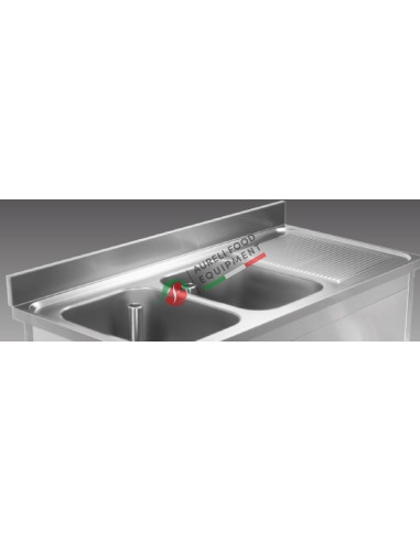 Closed sink unit with raised back and sliding doors - 2 bowls - 160x70x85H cm
