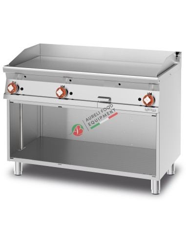 Gas smooth griddle on open cabinet dim. 120x70,5x90H cm - plate cm. 116x51 - 3 cooking areas