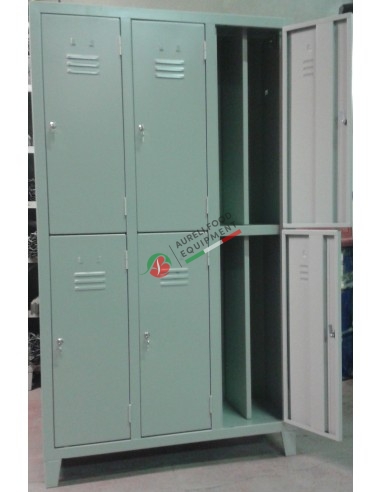 Single-unit double-tier locker with 6 compartments with removable separator + latch with lock dim. 103x50x180H cm