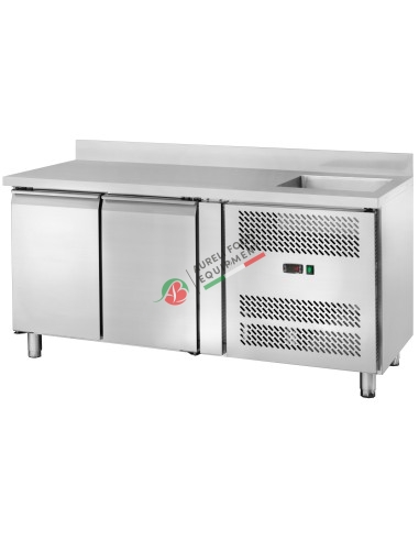 Ventilated refrigerated counter GN1/1 temp. -2/+8°C - 2 doors with raised back dim. 151x70x96H cm WITH SINK