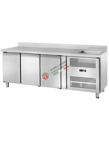 Ventilated refrigerated counter GN1/1 temp. -2/+8°C - 3 doors with raised back dim. 202x70x96H cm WITH SINK