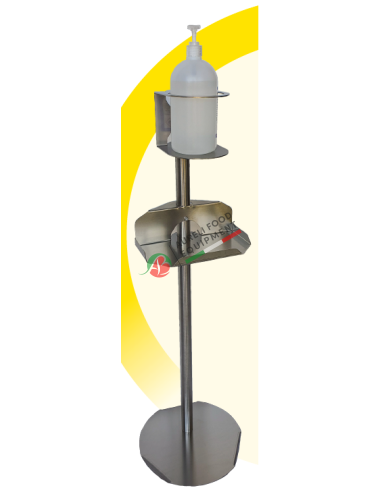 Piantana Tower porta dispenser manuale con mensola porta salviette/guanti in acciaio AISI 304