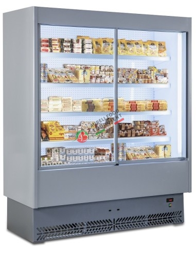 Stainless steel Open Wall Display Cabinet VULCANO for dairy products +3/+5 °C sliding doors dim. 135x56,5/65x195,8H cm