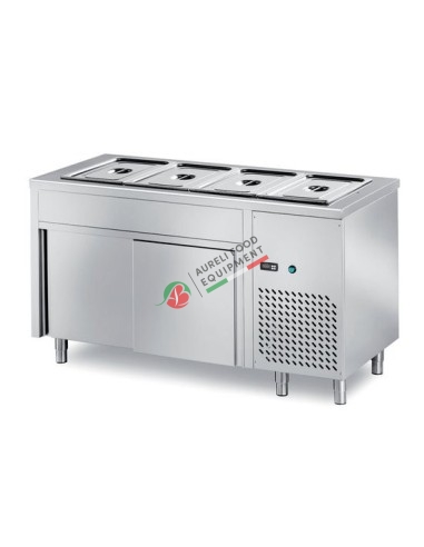 2 GN Self service refrigerated table with refrigerated bowl H 200 mm, cabinet with 1 swing door and motor dim. 90x70x89H cm