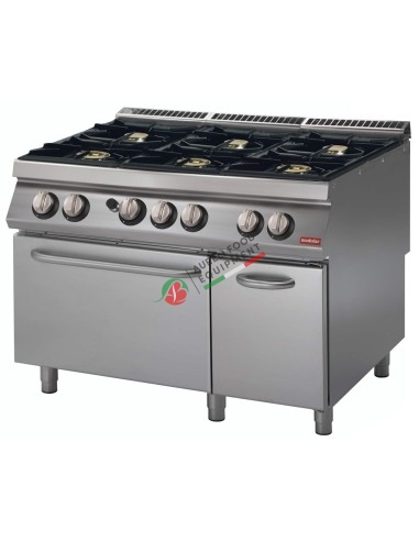 Gas range 6 burners with gas oven dim. 120Wx90Dx87H cm 45 Kw
