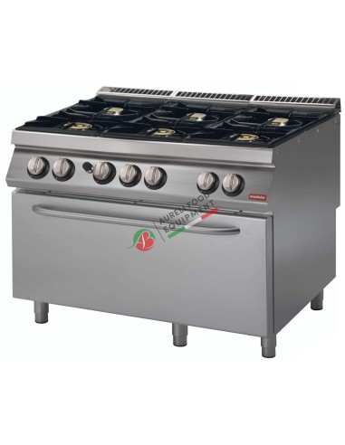 Gas range 6 burners with MAXI gas oven dim. 120Wx90Dx87H cm 49 Kw