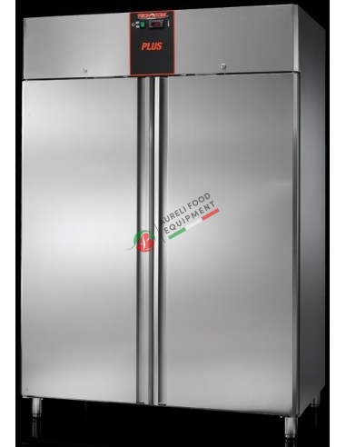 2 doors Low Temperature -18/-22 °C Stainless Steel GN 2/1 Ventilated Refrigerated Cabinet with key lock and LED light - 1400 L