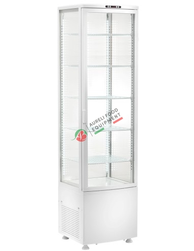 4 Side glass refrigerated cabinet White with Digital control capacity 270 L with 4 LED stripes