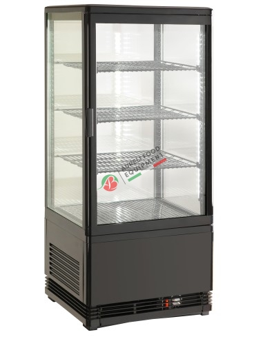 Vetrina refrigerata da banco espositiva 4 lati ventilata - capacità 78 L Nera con doppia striscia LED
