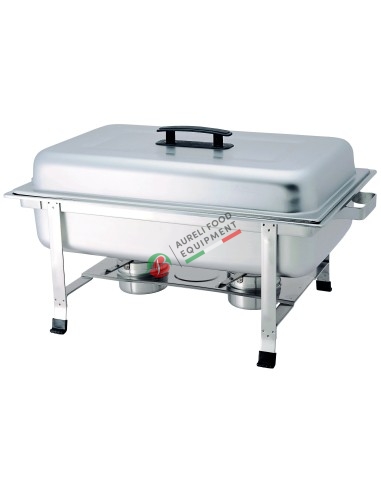 Chafing dish with lid mod. CD7905. Rectangular stainless steel casing - alcohol burners (containers).