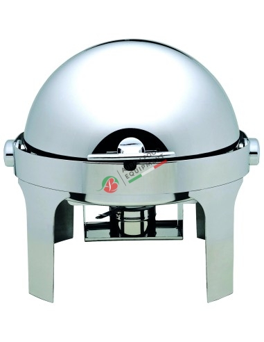 Round polished stainless steel chafing dish with roll top lid 180° mod. CD6502