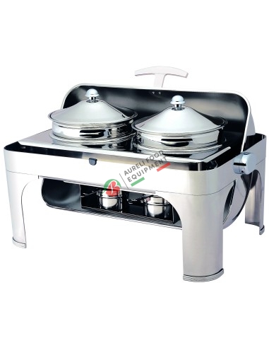 Chafing dish with roll top lid 180° with two cookers 4,6 liters mod. CD6505