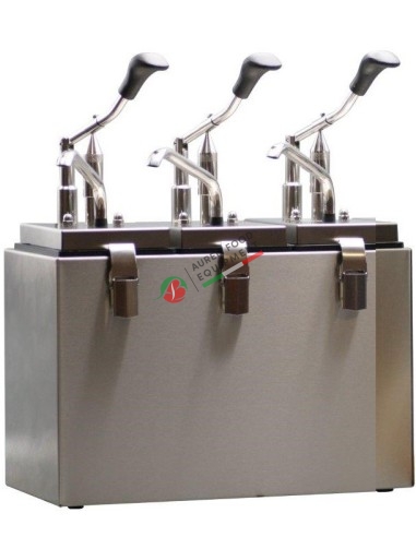 Dosatore in acciaio inox 18/8 pompa a leva e 3 contenitori rettangolari in plastica nera da 2,5 L ciasc.
