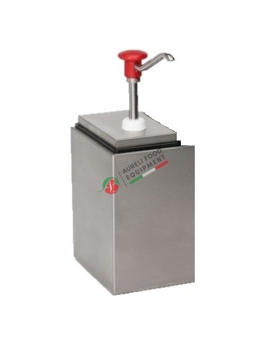 Dosatore in acciaio inox 18/8 con pompa a pressione e contenitore rettangolare in plastica nera 2,5 L