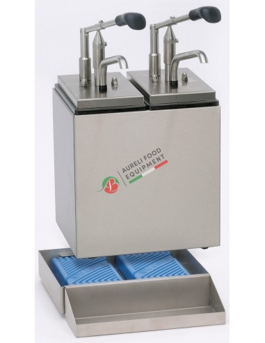 Dosatore in acciaio inox 18/8 pompa a leva e 2 contenitori da 2,5 L ciasc. con sistema di raffreddamento