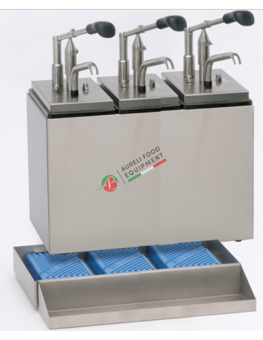 Dosatore in acciaio inox 18/8 pompa a leva e 3 contenitori da 2,5 L ciasc. con sistema di raffreddamento