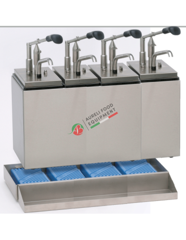 Dosatore in acciaio inox 18/8 pompa a leva e 4 contenitori da 2,5 L ciasc. con sistema di raffreddamento