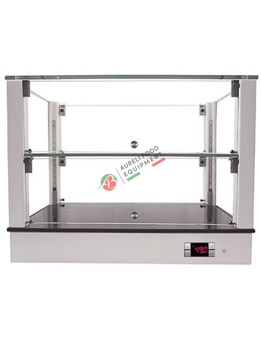 White heated glass show case with 2 shelfs - LED light dim. 52Wx33,5Dx40H cm