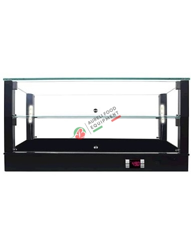 Black heated glass show case with 2 shelfs - LED Light dim. 52Wx33,5Dx40H cm