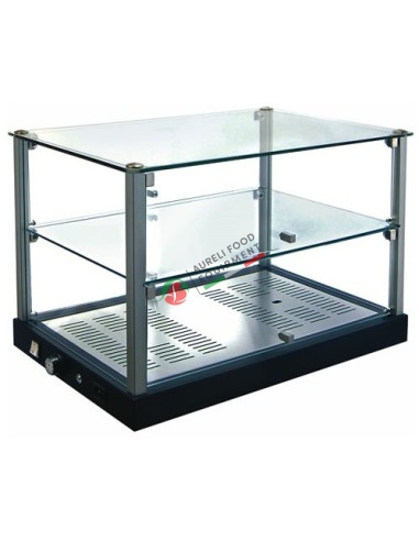 Heated glass show case with 2 shelfs dim. 59Wx36Dx38,5H cm