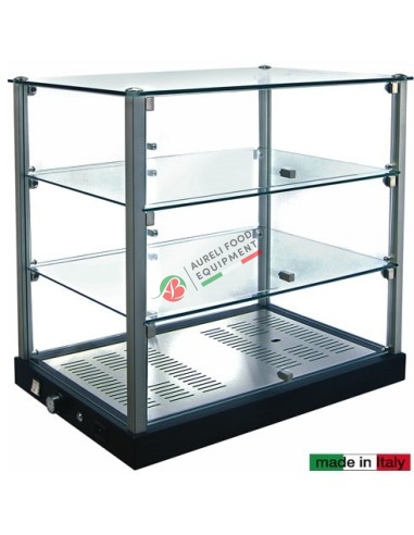 Heated glass show case with 3 shelfs dim. 60Wx36Dx55H cm
