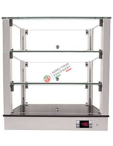 White heated glass show case with 3 shelfs - LED light dim. 52Wx33,5Dx54,5H cm