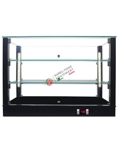 Black heated glass show case with 3 shelfs - LED Light dim. 52Wx33,5Dx54,5H cm
