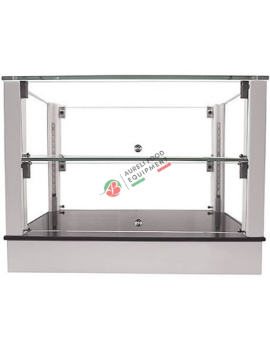 White neutral glass show case with 2 shelfs - LED light dim. 52Wx33,5Dx40H cm