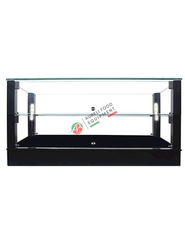 Black neutral glass show case with 2 shelfs - LED Light dim. 52Wx33,5Dx40H cm