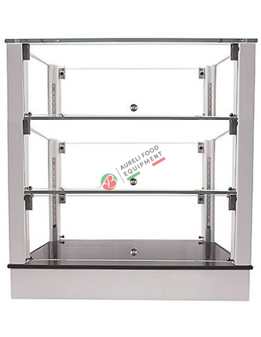 White neutral glass show case with 3 shelfs - LED light dim. 52Wx33,5Dx54,5H cm