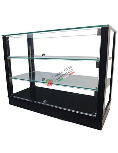 Black neutral glass show case with 3 shelfs - LED Light dim. 52Wx33,5Dx54,5H cm