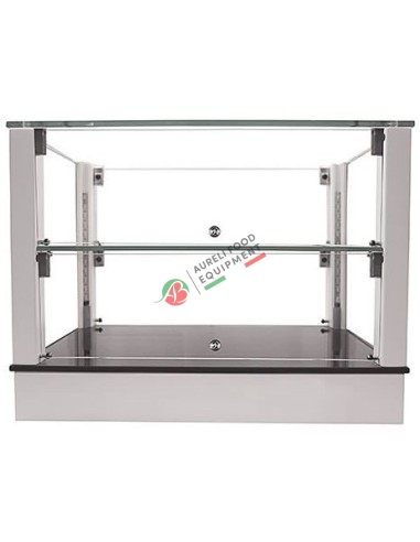 White neutral glass show case with 2 shelfs - LED light dim. 74Wx33,5Dx40H cm