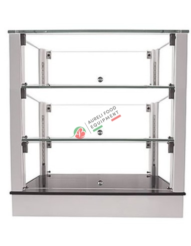 White neutral glass show case with 3 shelfs - LED light dim. 74Wx33,5Dx54,5H cm