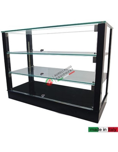 Black neutral glass show case with 3 shelfs - LED light dim. 74Wx33,5Dx54,5H cm