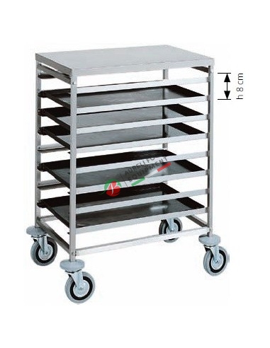 Pastry tray trolley capacity 8 trays 60x40 cm dim. 52Wx72Dx94H cm