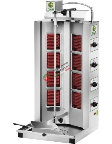 Gyros kebab elettrico, potenza 5,6Kw trifase 400V, 8 resistenze a infrarossi, struttura in acciaio inox. GYR80