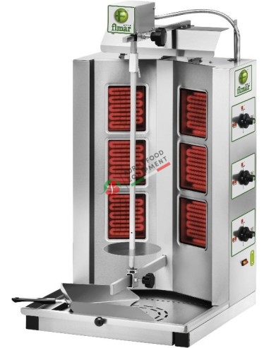 Gyros kebab elettrico, potenza 4,2Kw trifase 400V, 6 resistenze a infrarossi, struttura in acciaio inox. GYR60