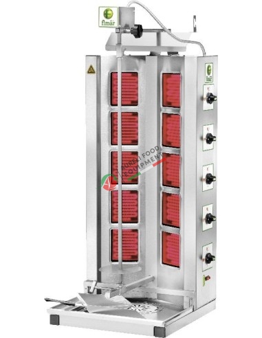 Gyros kebab elettrico, potenza 7Kw trifase 400V, 10 resistenze a infrarossi, struttura in acciaio inox. GYR100