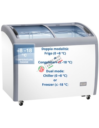 Chest freezer/chiller with sliding glass doors temp. 0 +8°C or freezer ≤ -18°C - dim. 990Lx705Px875H mm - capacity 300 L
